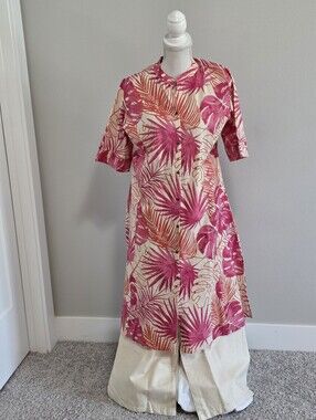 Pink and White Leaf Print Cord Set